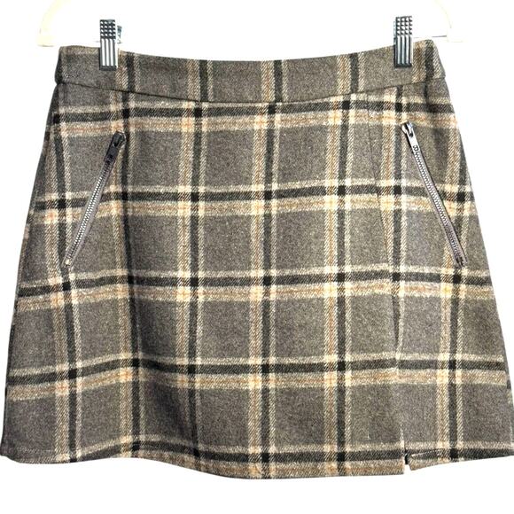 Re:named Grey Plaid Wool Blend Mini Skirt - Picture 1 of 13